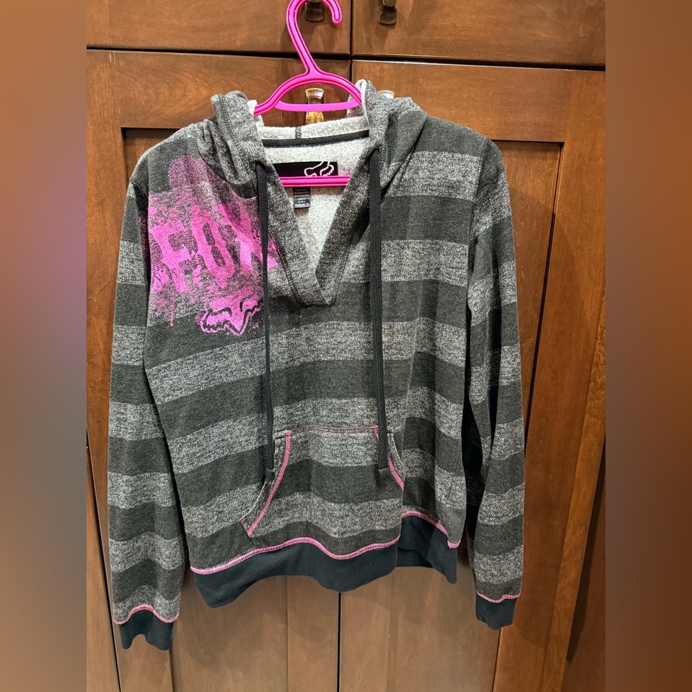 Fox Gray and Black Hoodie with Pink Highlights